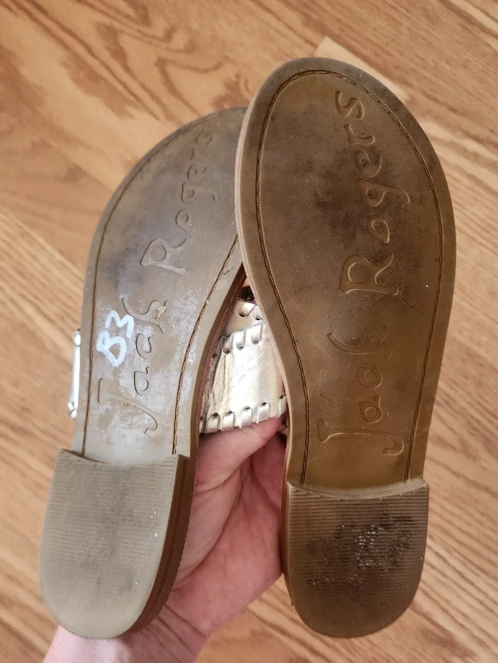 GUC Jack Rogers Girls Silver Leather Sandals, Big Girl Size 4